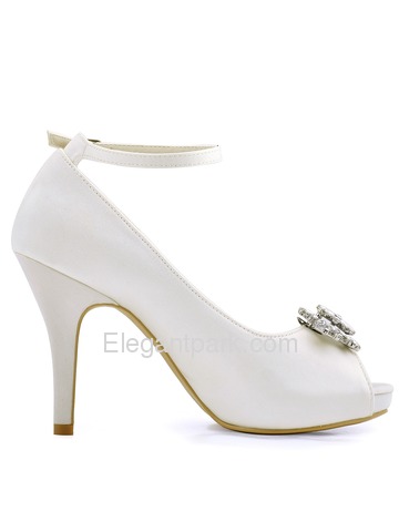ElegantPark Women White Ivory Peep Toe High Heel Platform AK Removable Clips Wedding Bridal Pumps (HP1543IAK)