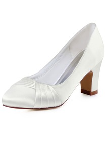 ElegantPark Women's Ivory Closed Toe Chunky Heel Satin Wedding Bridal Pumps Shoes