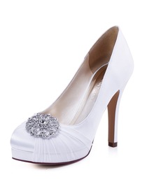 ElegantPark Women's Pumps White Ivory High Heels Platform Rhinestones Satin Wedding Bridal Shoes
