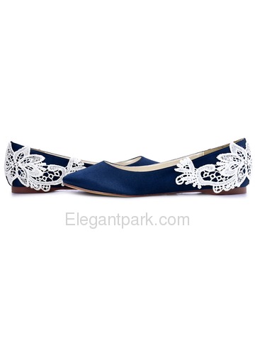 ElegantPark Women's Flats Pointed Toe Comfortable Heels Appliques Satin Wedding Bridal Shoes (FC1607)