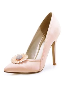 ElegantPark Women Pointed Toe High Heel V Cut Daisy Clips Light Pink Wedding Prom Dress Shoes