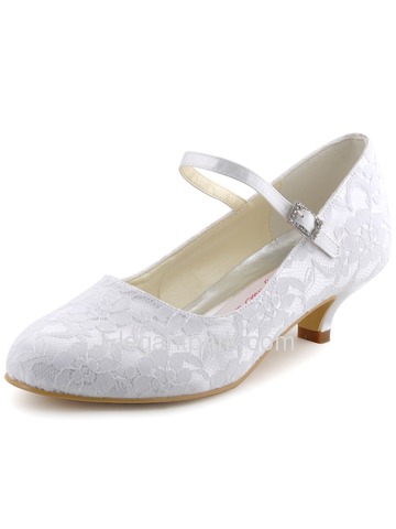 Elegantpark Pretty Satin Lace Closed Toe Spool Heel Bridal Shoes (100120)