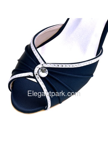 ElegantPark HP1623 Women's Pumps Peep Toe Low Heels Pleated Rhinestones Satin Wedding Prom Shoes (HP1623)