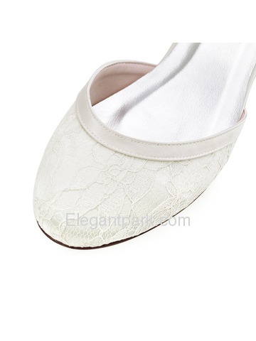 ElegantPark HC1620 White Ivory Lace Closed Toe Low Heels Strap Wedding Party Shoes (HC1620)