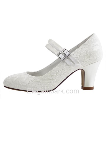 ElegantPark Ivory Round Toes High Heels Pumps Lace Wedding Bridal Shoes (HC1701)