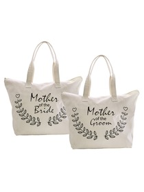 ElegantPark Mother of Bride Groom Canvas Tote Bag Travel Zip Interior Pocket 100% Cotton 2 Packs