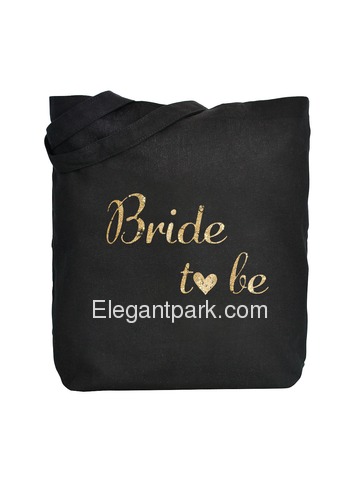 ElegantPark Bride to Be Wedding Tote Bag Black Canvas Gold Script 100% Cotton