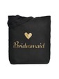 ElegantPark Bridesmaid Wedding Tote Bag Black Canvas Gold Script 100% Cotton 1 Pack
