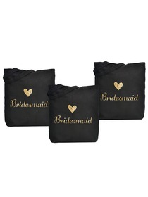 ElegantPark Bridesmaid Wedding Tote Bag Black Canvas Gold Script 100% Cotton 3 Packs