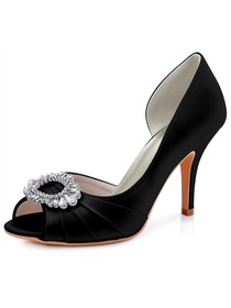 HC1710 Women D'orsay Slip on Peep Toe Higjh Heel Pumps Satin Evening Wedding Shoes