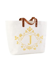 ElegantPark J-Initial 100% Jute Tote Bag with Handle and Interior Pocket
