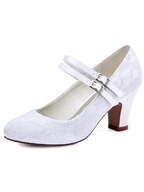 ElegantPark Ivory Round Toes High Heels Pumps Lace Wedding Bridal Shoes