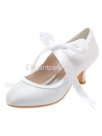 HC1803 White Almond Toe Mid Heel Lace Bridal Wedding Party Shoes (HC1803)
