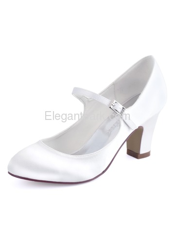 HC1801 Ivory Round Toes High Heels Pumps Satin Wedding Bridal Shoes (HC1801)