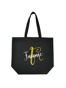 PERSONALIZED Initial F Monogram Wedding Tote Bridal Party Gift Black Shoulder Bag 100% Cotton …