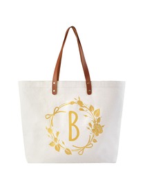 ElegantPark Eco-Friendly Wedding Shopping Grocery Tote Bag Interior Pocket 100% Cotton ,Letter B