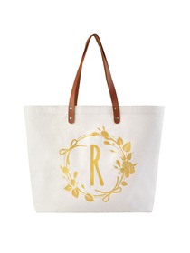 ElegantPark Travel Luggage Shopping Tote Bag with Interior Pocket 100% Cotton, Letter R