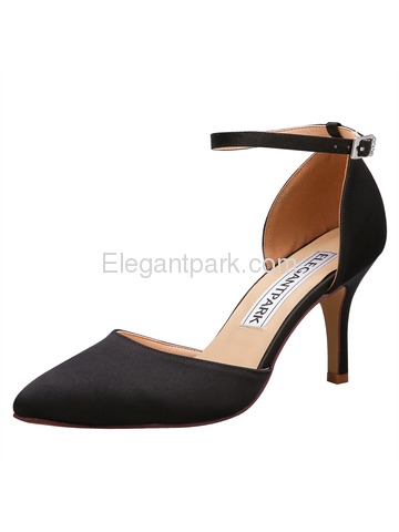ELEGANTPARK HC1811 Women High Heel Pumps Pointed Toe Buckle Satin Wedding Prom Dress Shoes (HC1811)