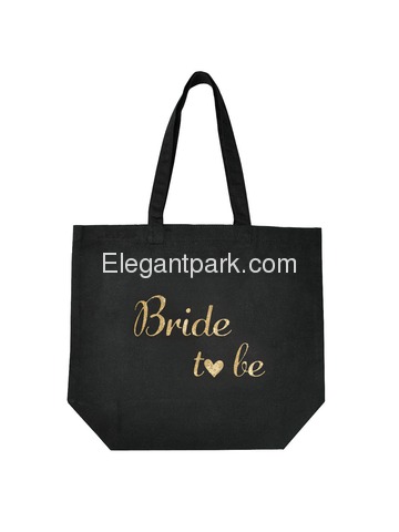 ElegantPark Bride to Be Tote Bag Wedding Favors Bachelorette Gifts 100% Cotton Black with Gold Glitt