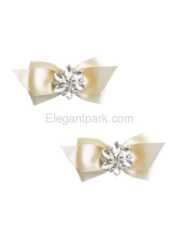 ElegantPark Women Wedding Accessories Bow satin with Rhinestones Crystal Shoe Clips 2Pcs