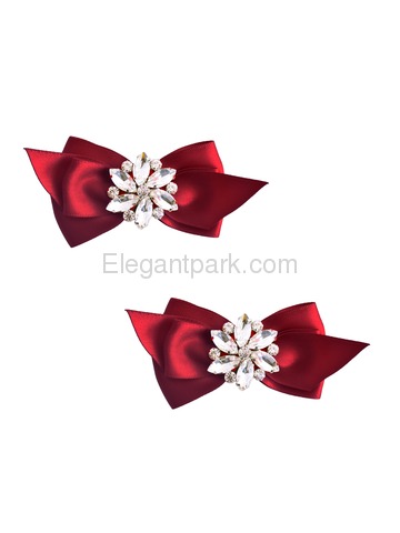 ElegantPark Women Wedding Accessories Bow satin with Rhinestones Crystal Shoe Clips 2Pcs