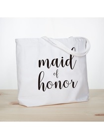 ElegantPark Maid of Honor Jumbo Tote Bag Wedding Bridesmaid Gifts White with Black Script 100% Cotto