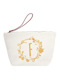 ElegantPark F Initial Monogram Makeup Cosmetic Bag Wristlet Pouch Gift with Bottom Zip Canvas