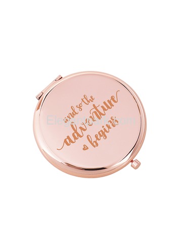 Personalised Gold Round Compact Mirror Makeup Gift and so adventure begins
