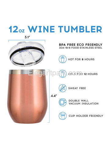 Believed Stainless Steel Wine Tumbler with Lid Vacuum Insulated Spill Proof Travel Friendly Cup