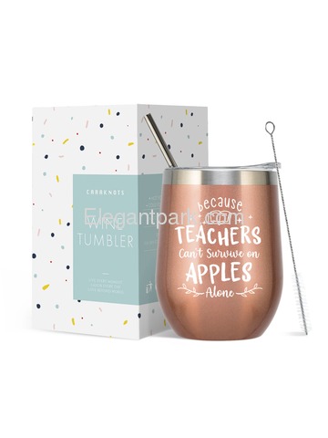 Teacher Apple Spill Proof Wine Tumbler with Lid Vacuum Insulated Travel Friendly Cup