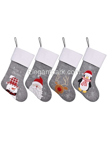Ugiftcorner Lovely Gray Burlap Christmas Stockings Decor Set of 4 Snowman Santa Deer Penguin