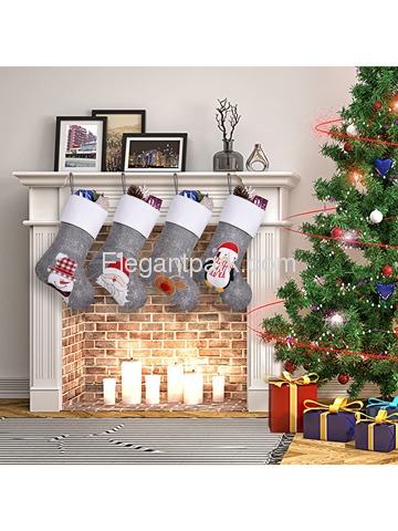 Ugiftcorner Lovely Gray Burlap Christmas Stockings Decor Set of 4 Snowman Santa Deer Penguin