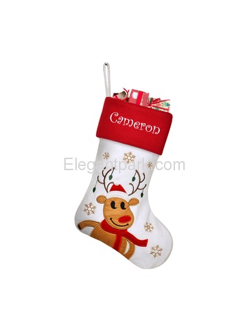 ElegantPark White Christmas Stockings Set of 6 Snowman Santa Deer Penguin Unicorn Angel Red Border