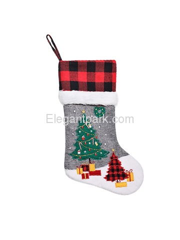 ElegantPark Grey Christmas Stockings Set of 6 Burlap Applique Snowman Santa Deer Penguin Tree Bear