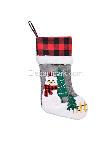 ElegantPark Grey Christmas Stockings Set of 6 Burlap Applique Snowman Santa Deer Penguin Tree Bear